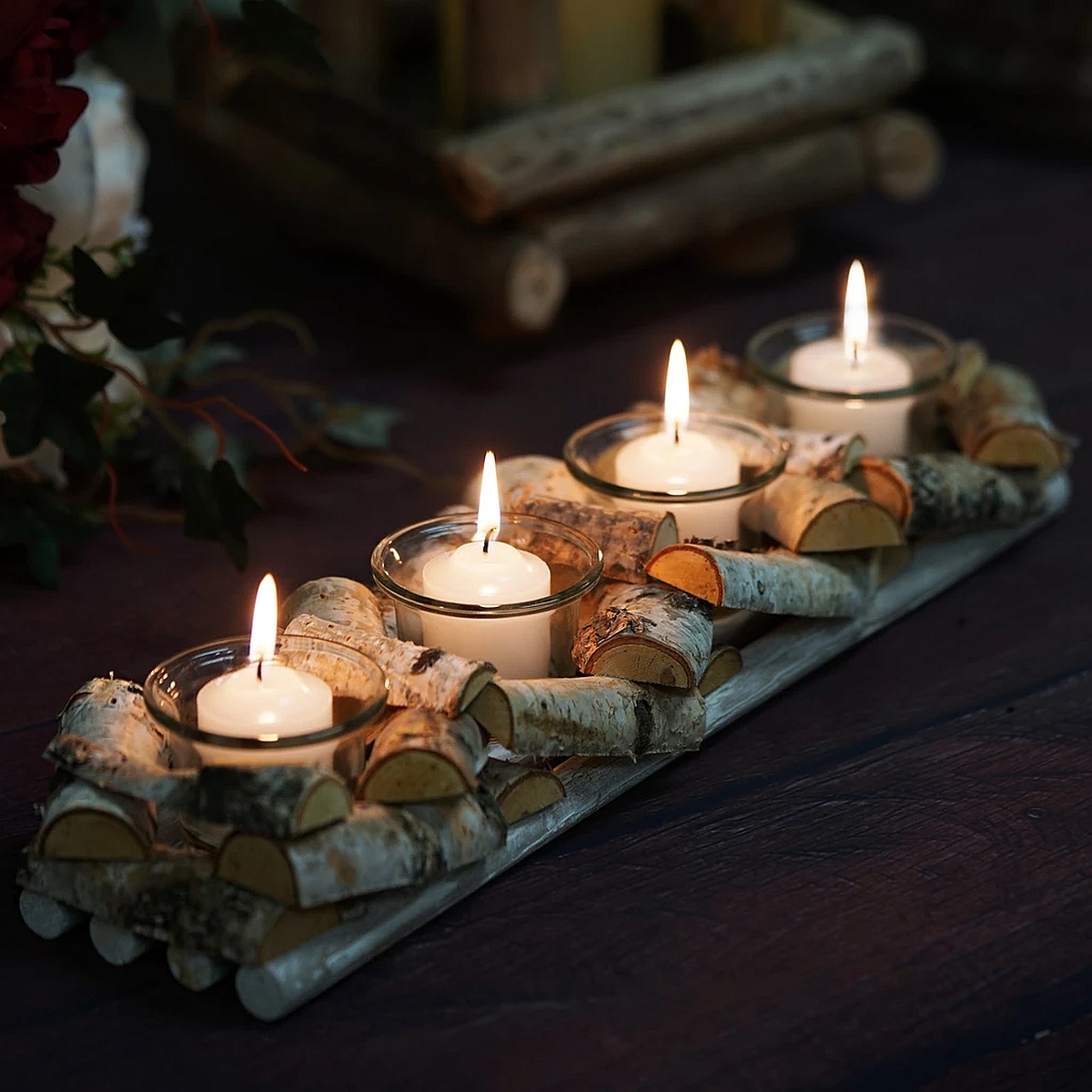 centerpiece candle holder birchwood