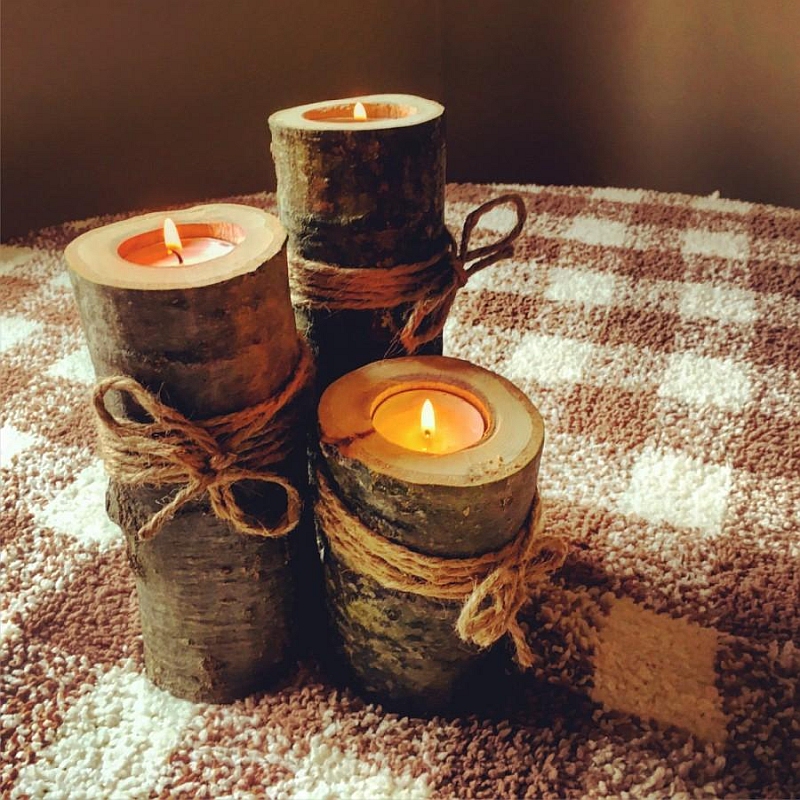 wooden candle holders set