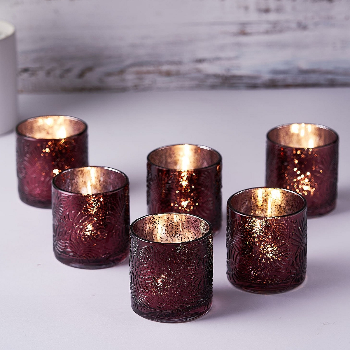 6 pack mercury glass candle holders votive tealight holders with palm leaf design