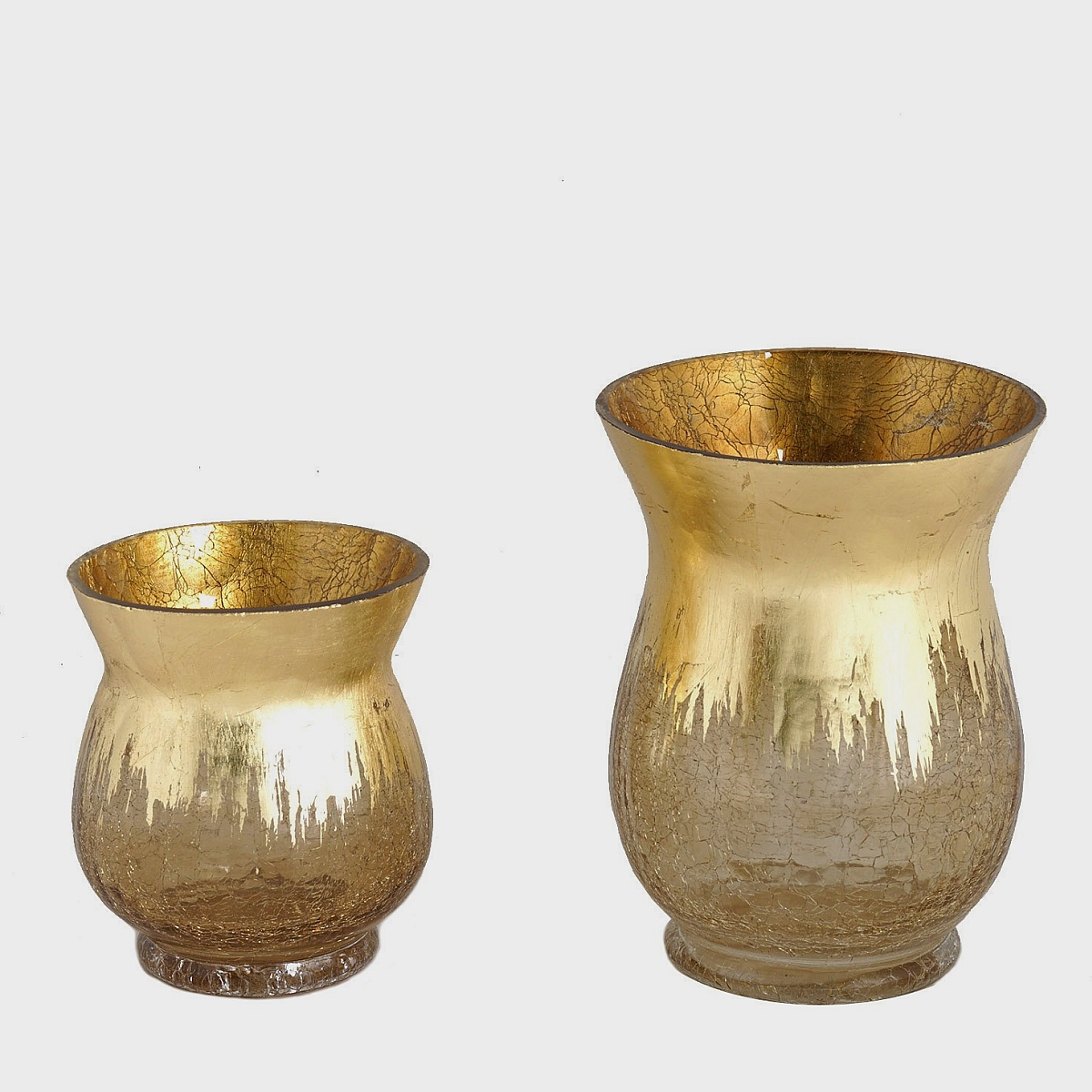 Gold Crackle Glass Candle Holder Set