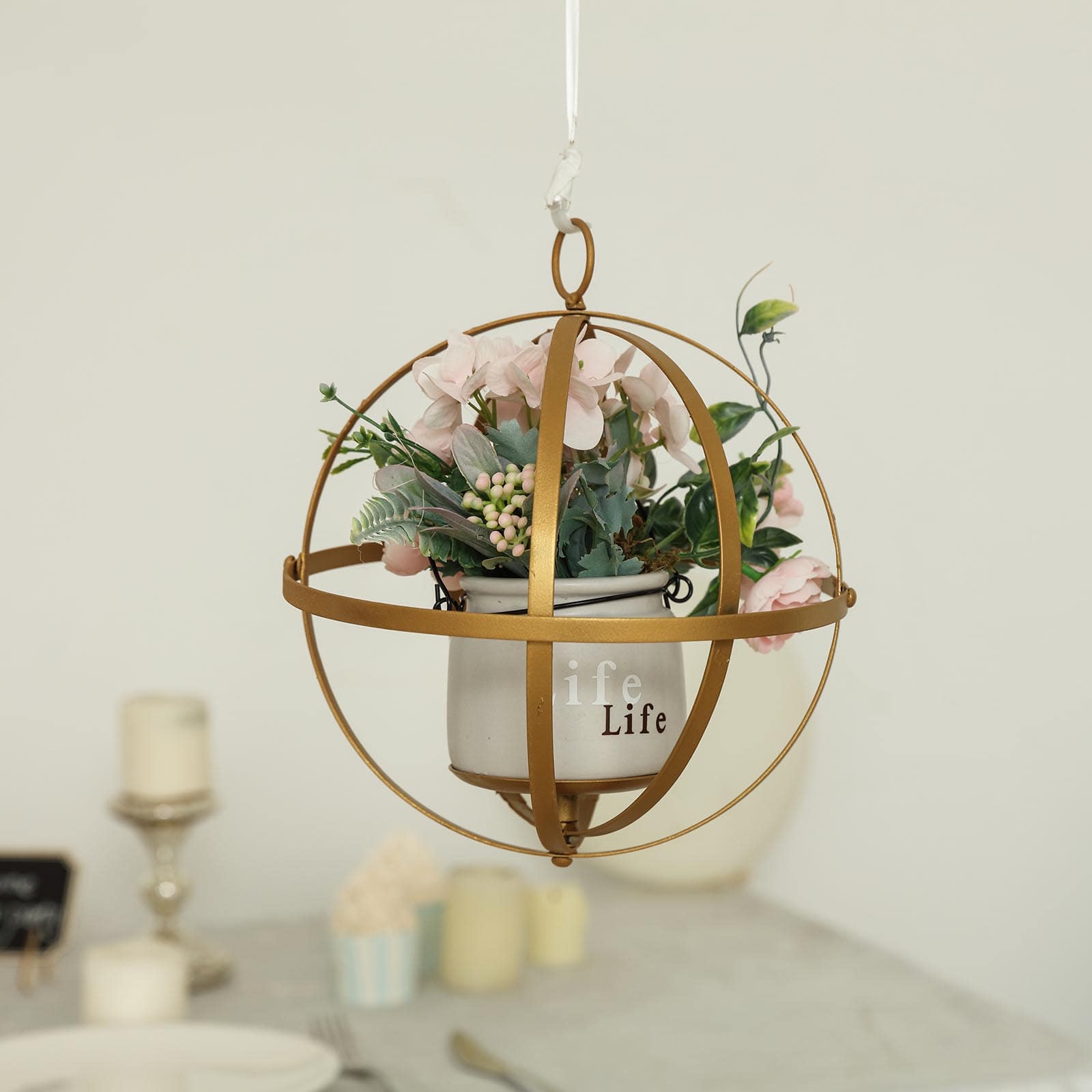 Gold Wrought Iron Folding Ball Floral Sphere