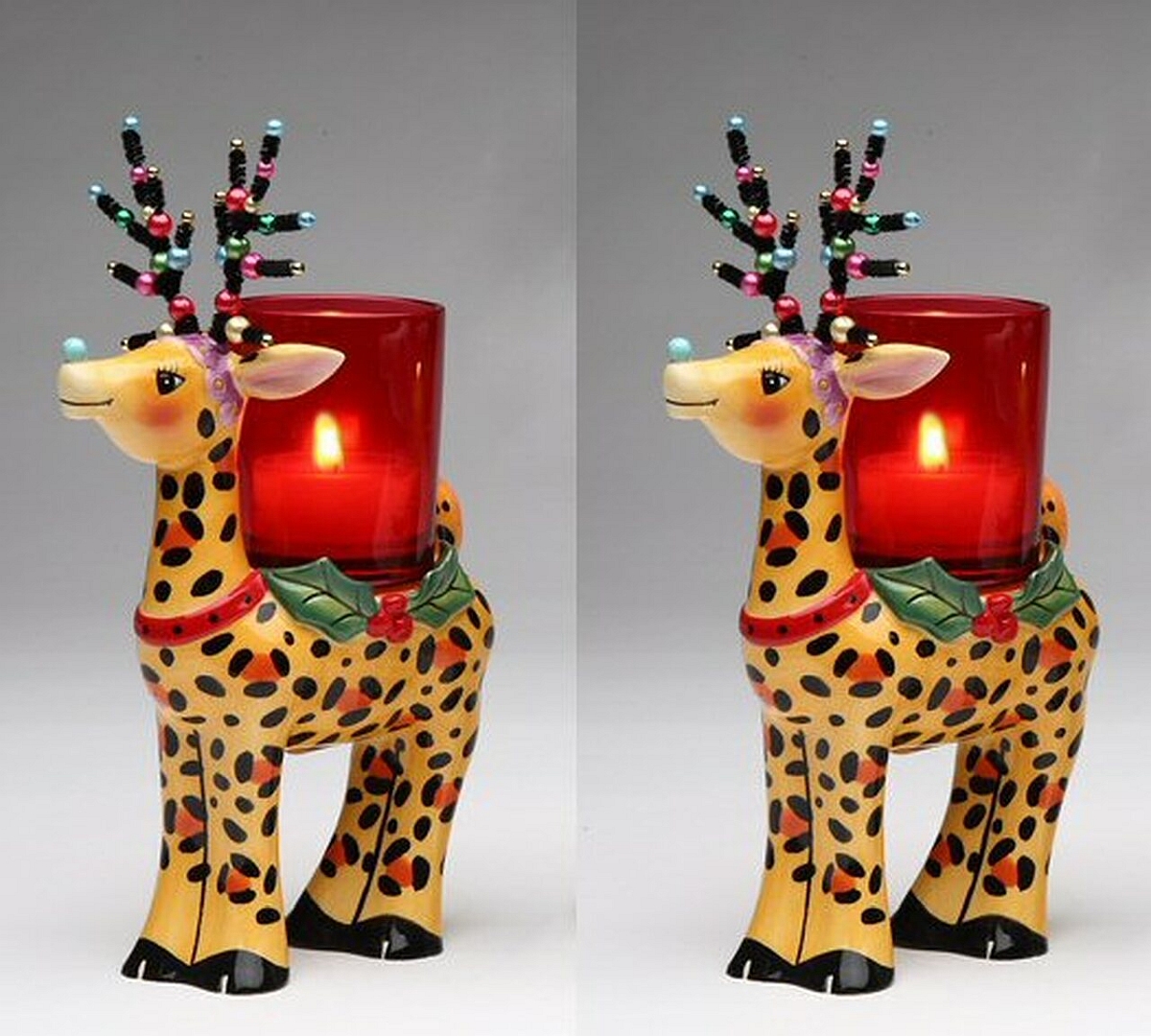 leopard print deer votive candle holders