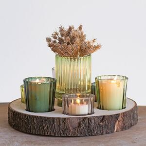 round paulownia wood tray with glass votive holders set of 8