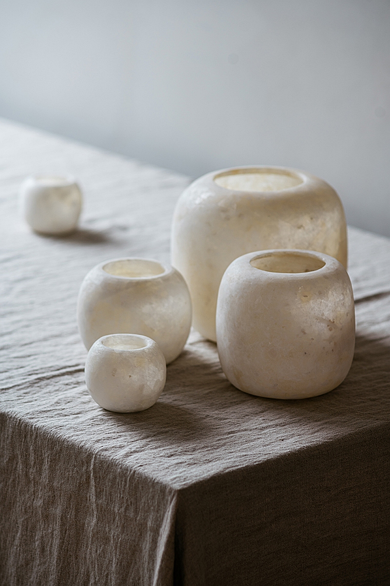 white alabaster candleholders