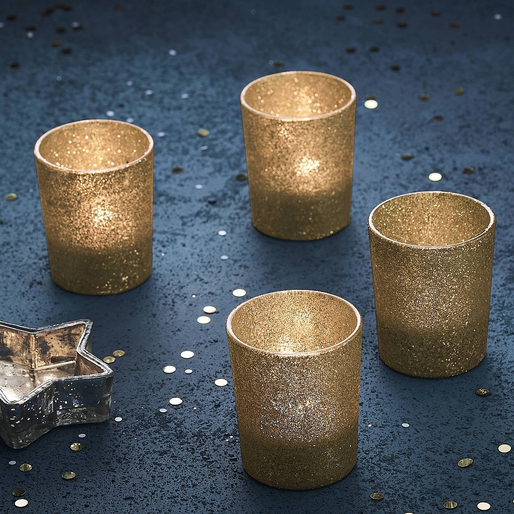 Gold Glitter Votive Candle Holders