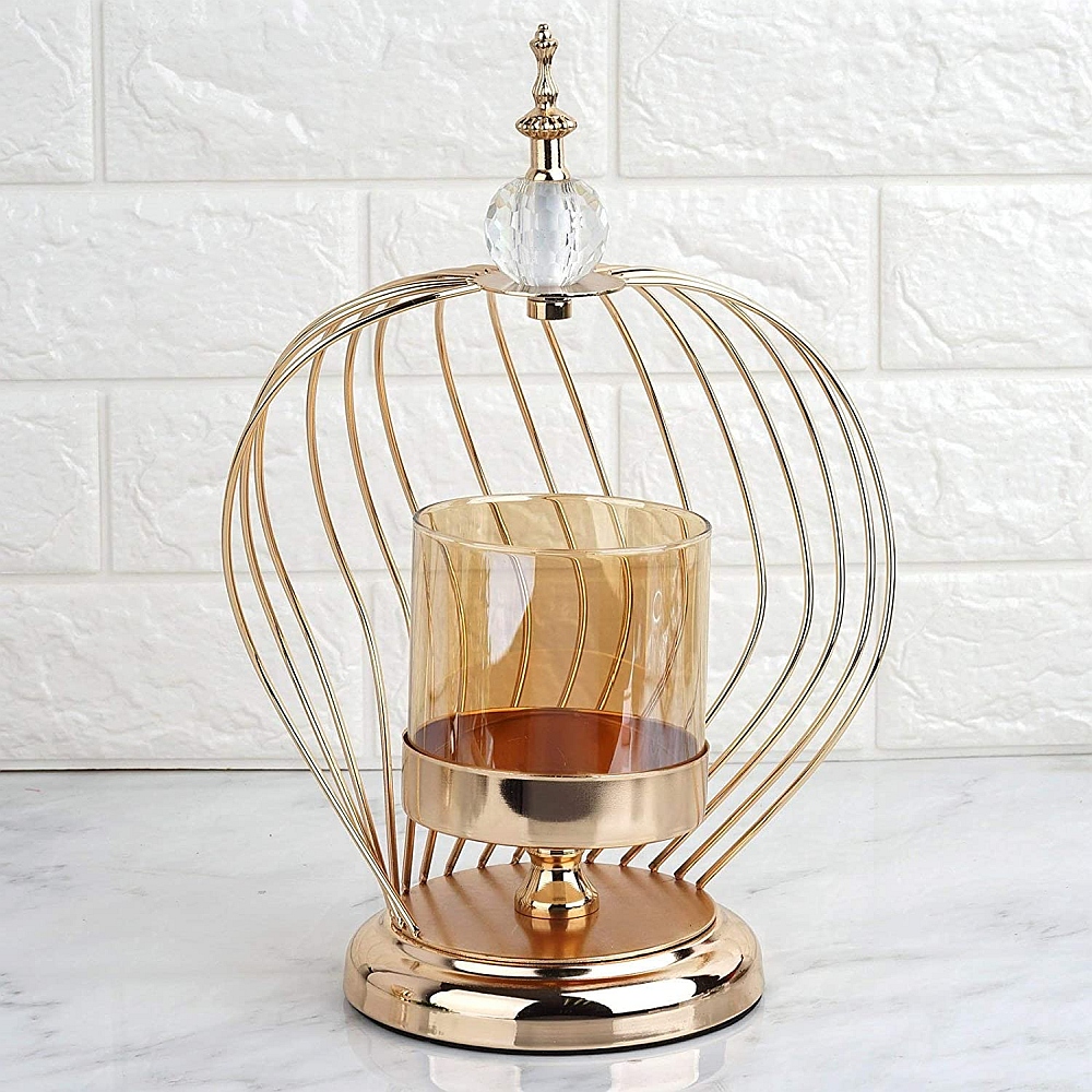 Gold Metal Cage Glass Votive Candle Holders