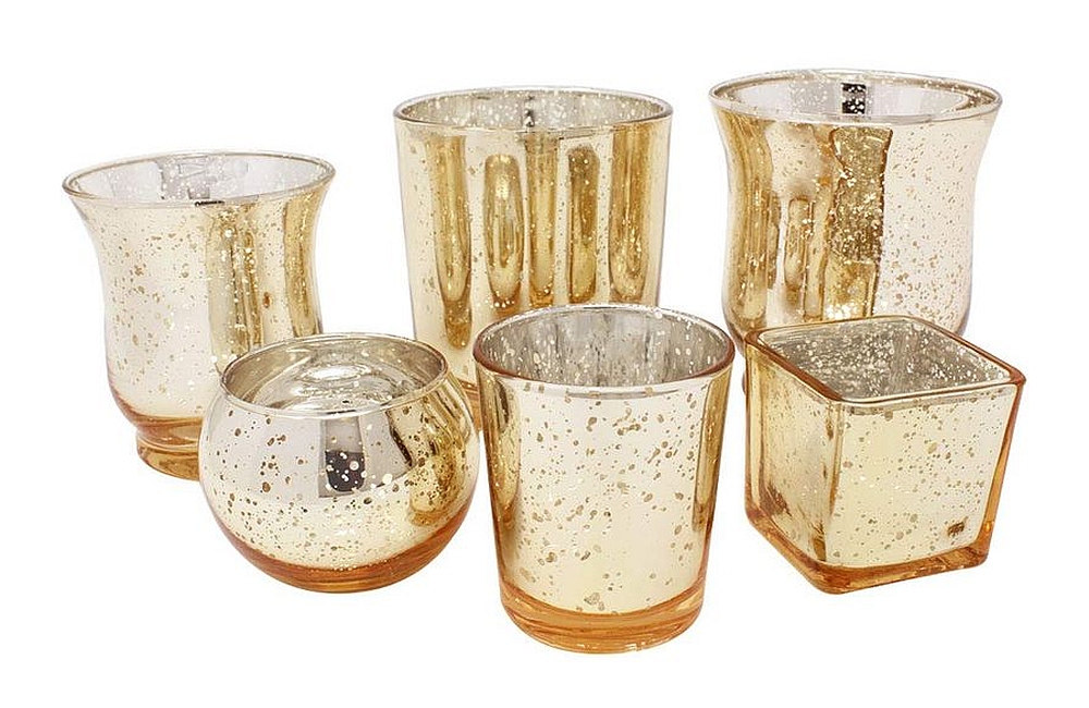 Gold Speckled Glass Votive Candle Holders