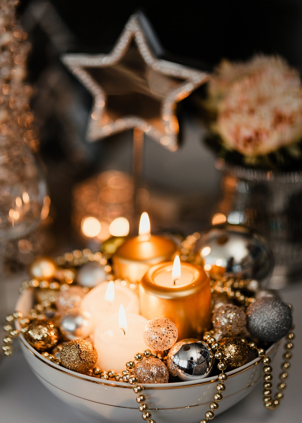 shimmering candle bowl decorations