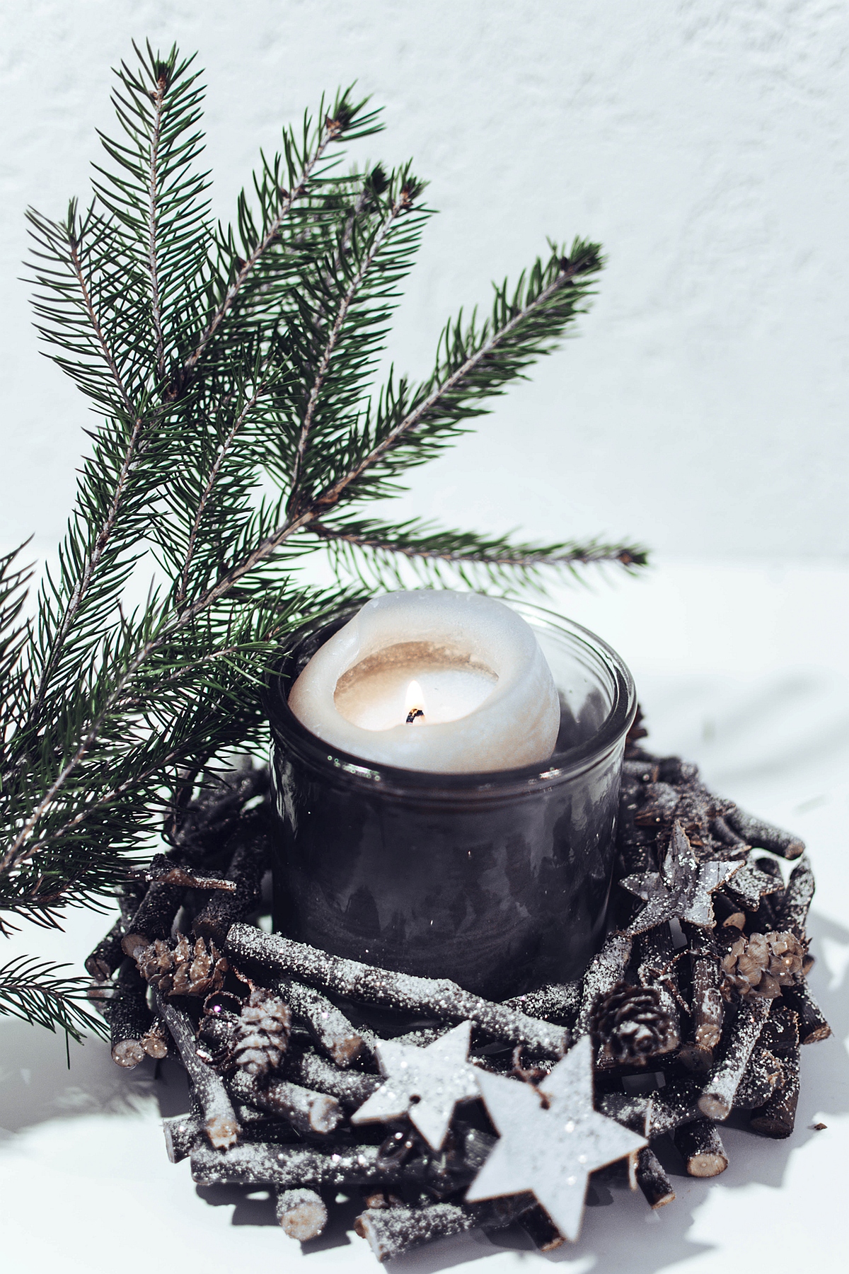 winter inspired candle decoration