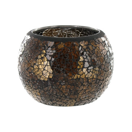 Brown Mosaic Glass Roly Poly Votive Candle Holder