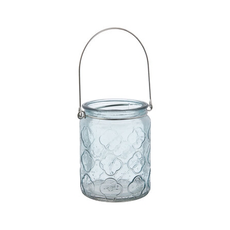 Gray Blue Quatrefoil Glass Lantern