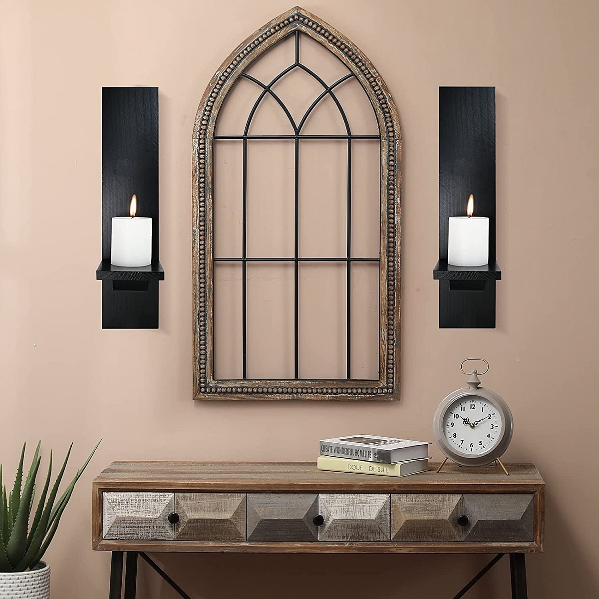 set 2 wall wooden candleholders