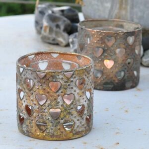 Antique metal votive candle holder set