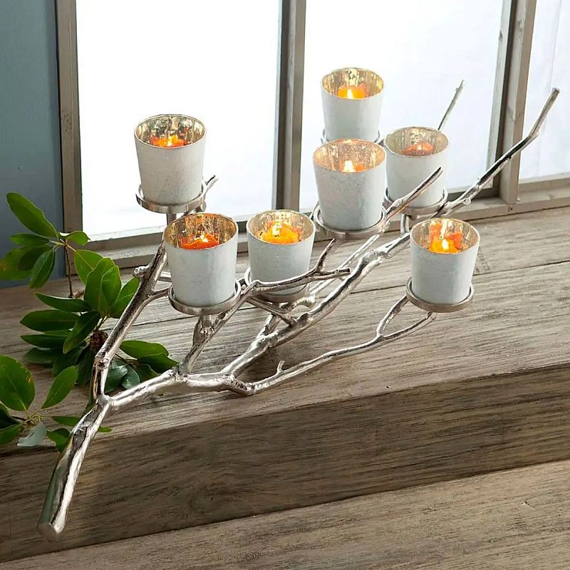 Metal Branch Mercury Glass 7 Votive Holder