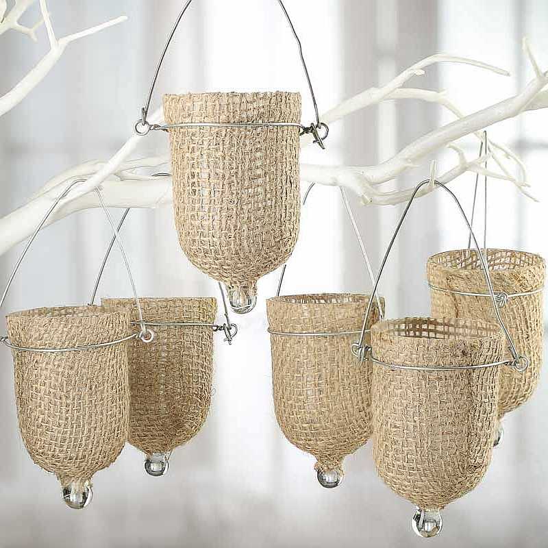 hanging glass burlap votives