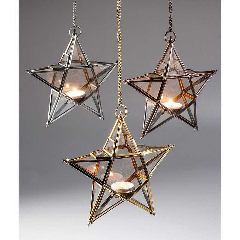 sacred essence rustic hanging clear glass star lantern copper