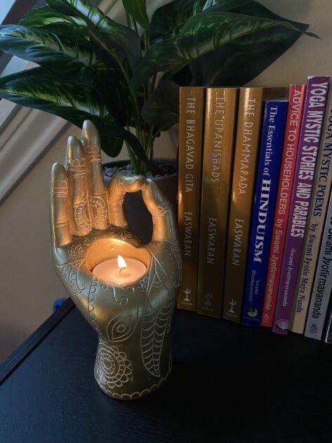 wooden candle holders hand books