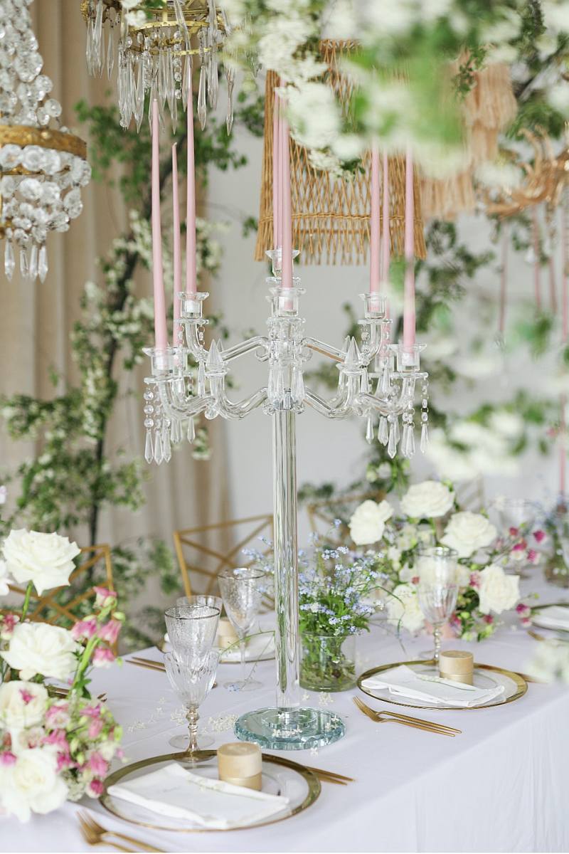 crystal glass taper candelabra