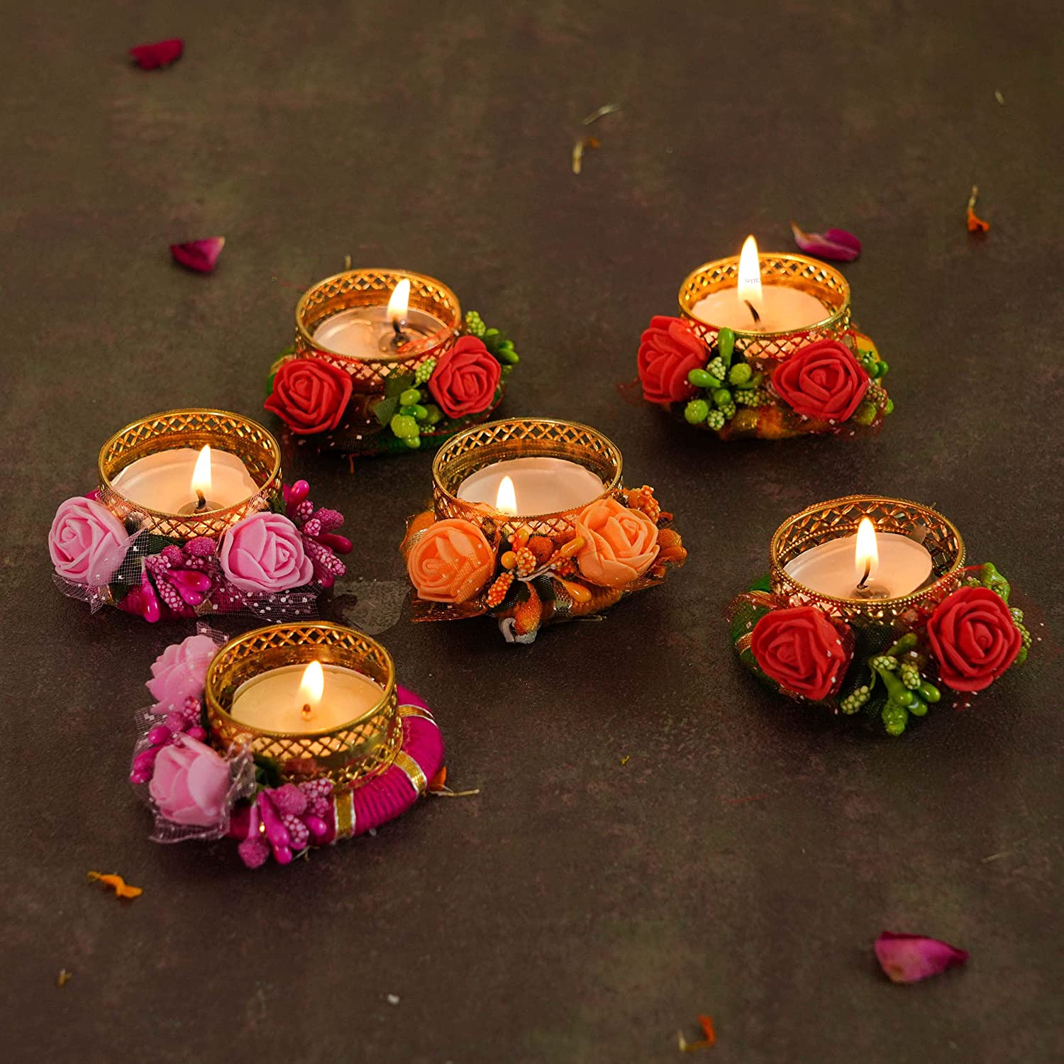 diwali floral votive candle holder