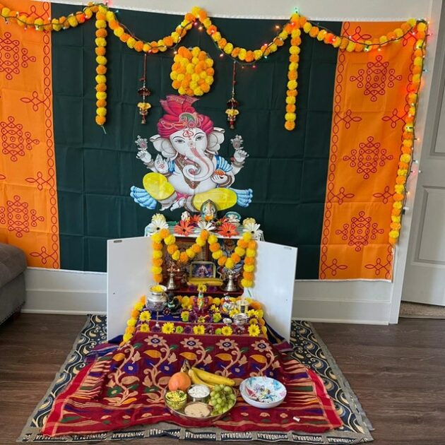 diwali metal candle holder altar setup