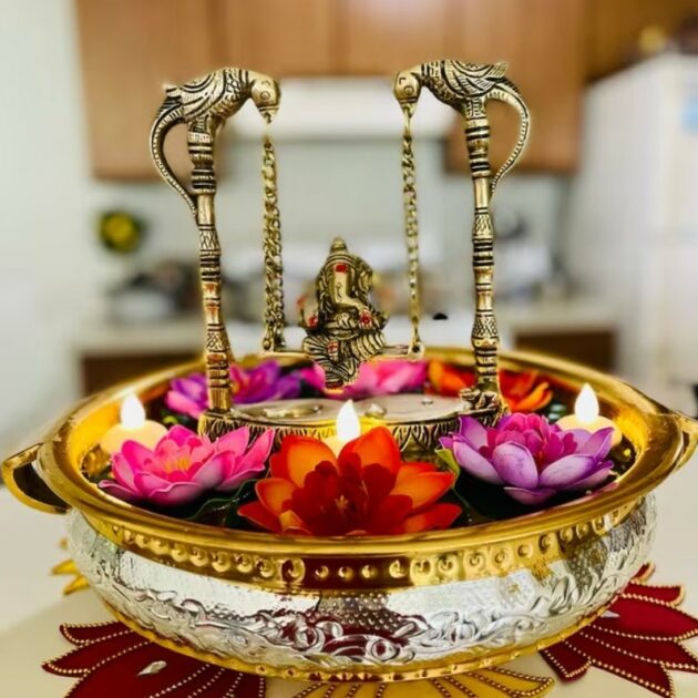 diwali metal elephant gold candle centerpiece