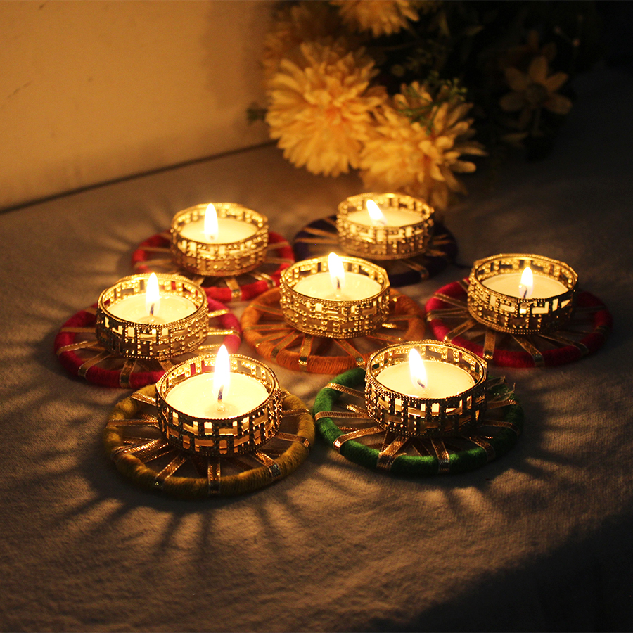 diwali round colorful base candle decoration