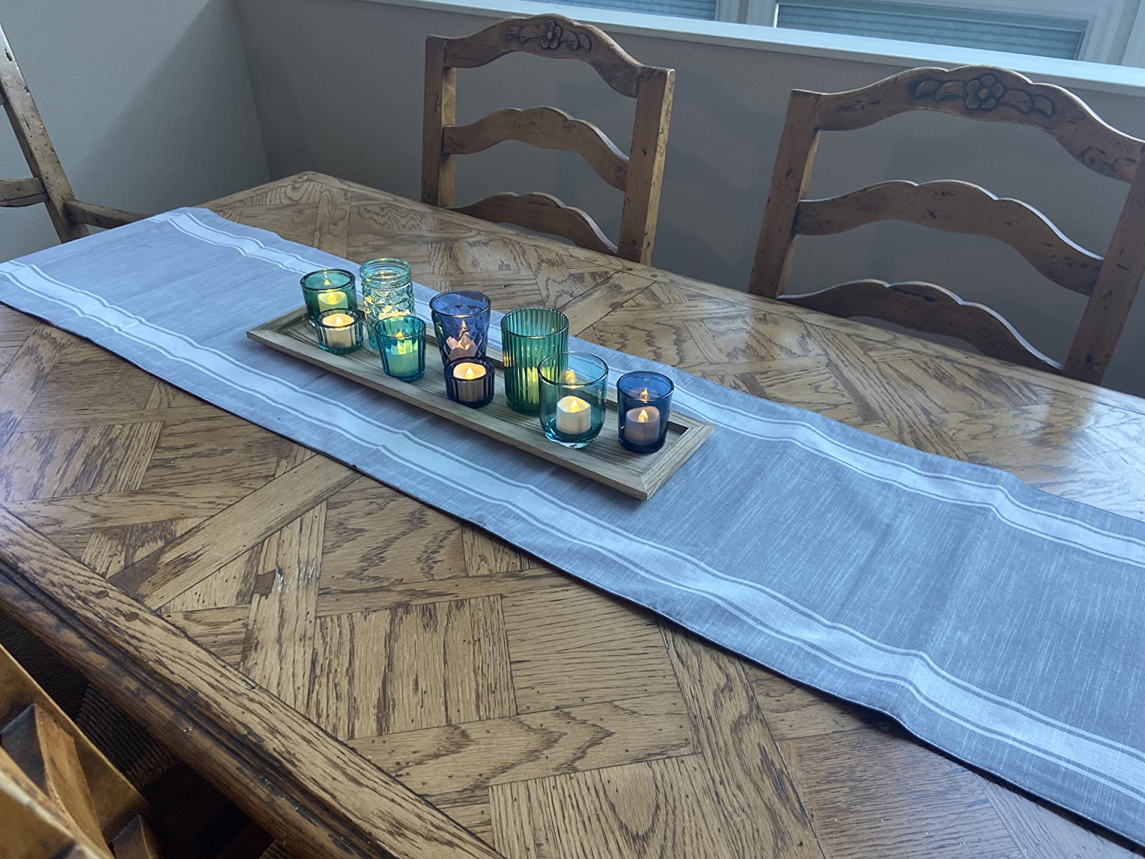 glass votive candle holders blue dining table