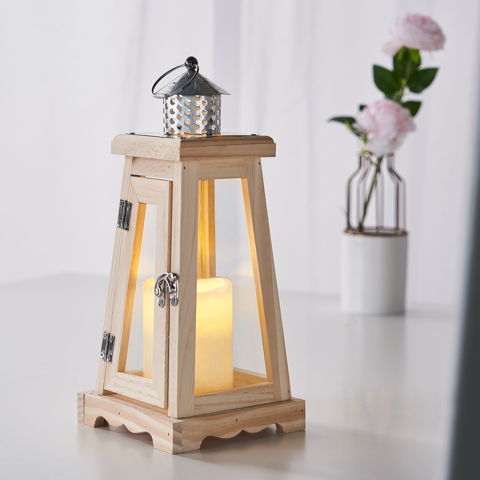rustic wooden lantern candle holders