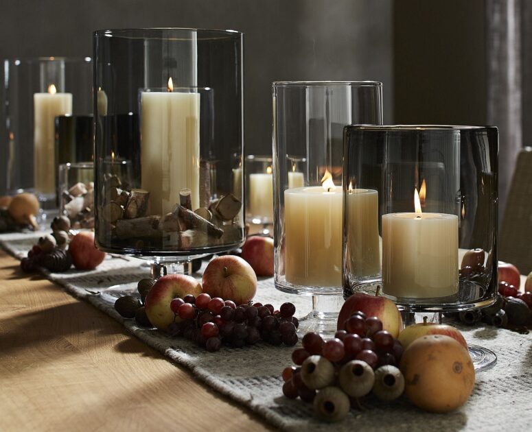 smoke hurricane candle holders grey glass halloween decorations table setting