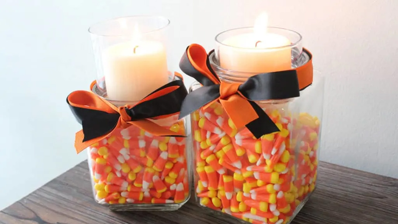 Candy Corn Glass Candle Holders