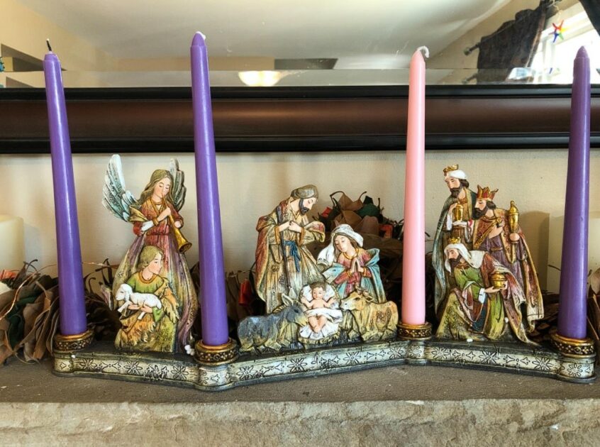 advent candle holders nativity scene rustic gold design