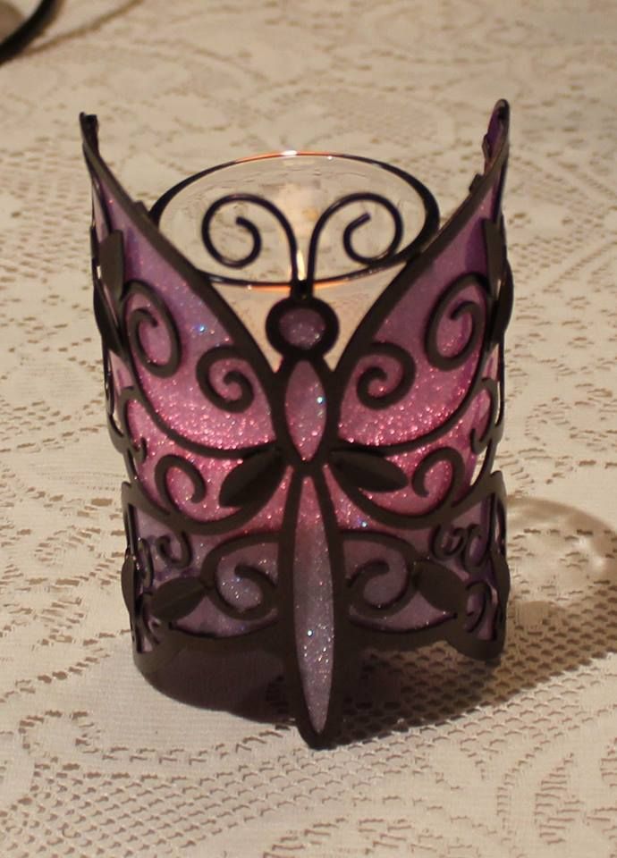 butterfly glittered and wrapped votive candle holder