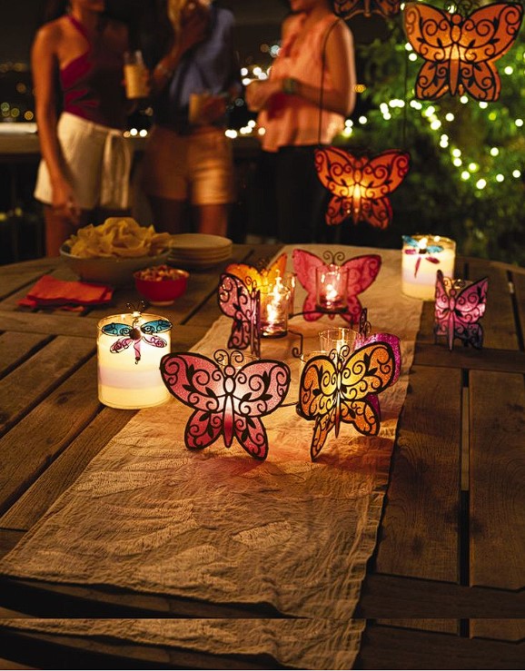 butterfly metal and glass candle holders and hanging butterfly lantern