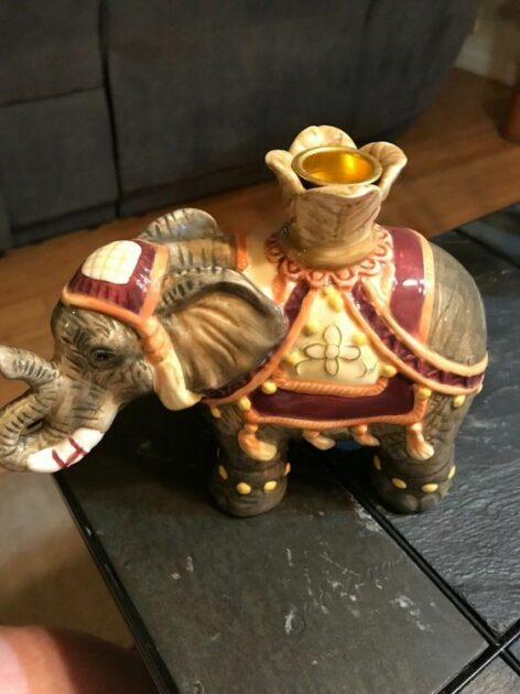 elephant ceramic realistic painted taper candle holders