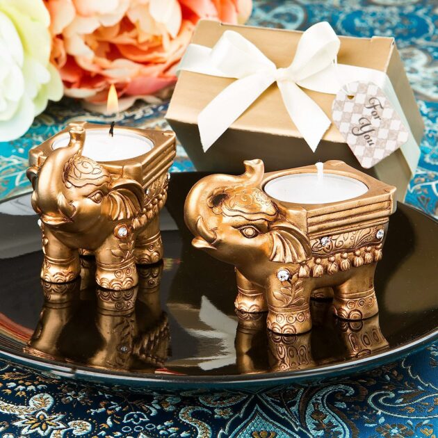 elephant gold with crystal gems votive candle holders