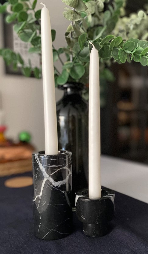 marble candle holders black color taper candle holder