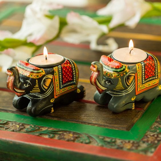 painted elephant diwali style votive candle holders