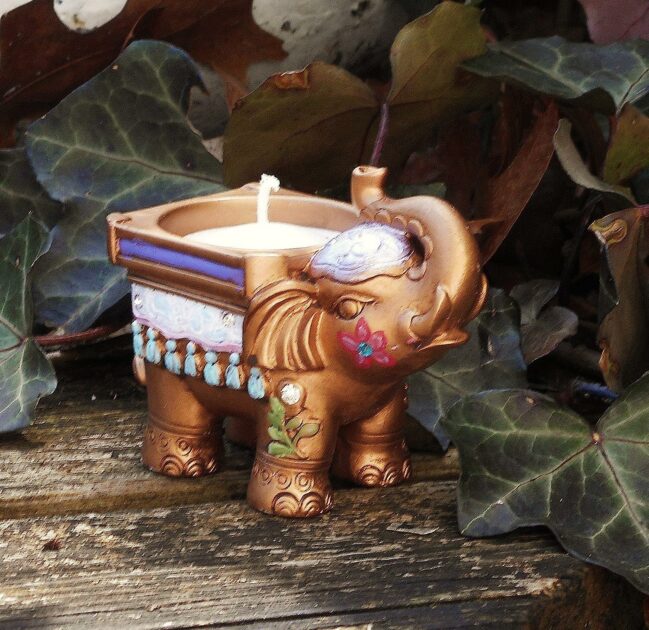 painted elephant gold with mini crystal gems votive candle holders