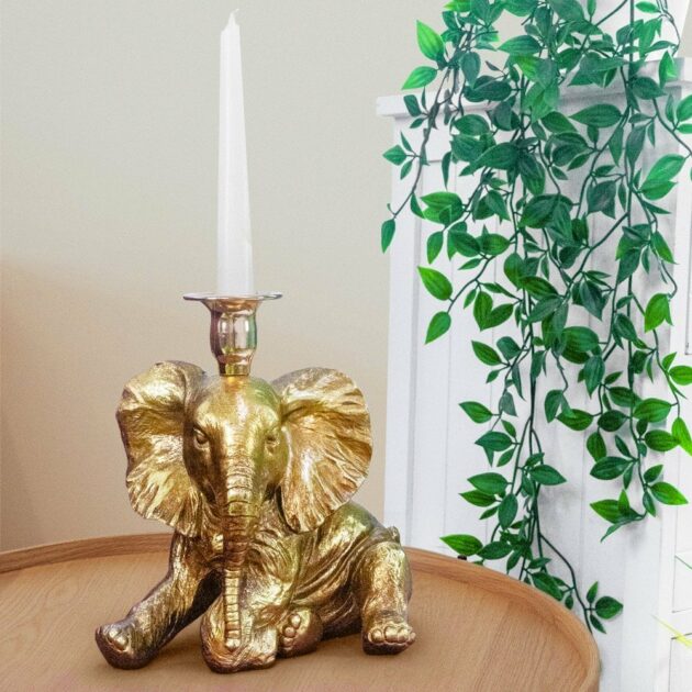 realistic gold elephant taper candle holders