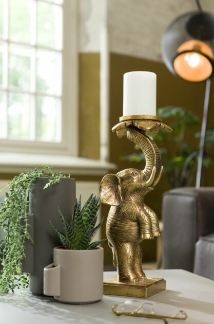 standing metal elephant gold color candle holder