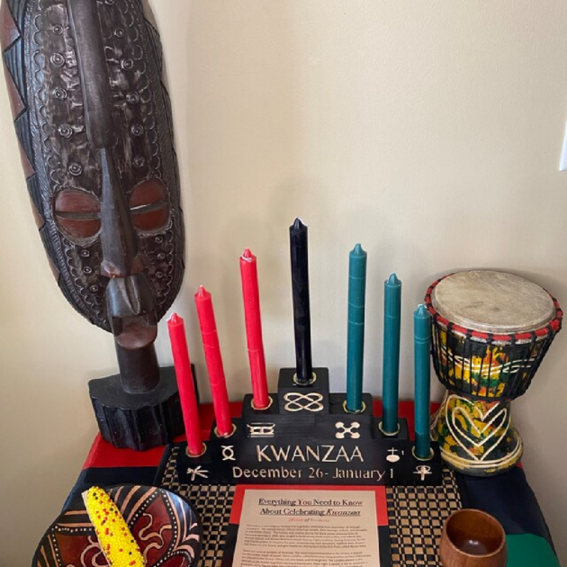 black wooden bonggo drum top angle view kwanzaa candle holders