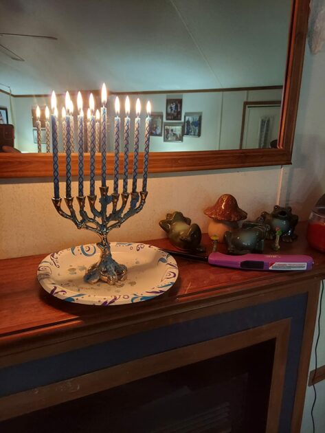 bluegold tree blue candlesticks mushroom lighter mirror side angle view menorah candle holders