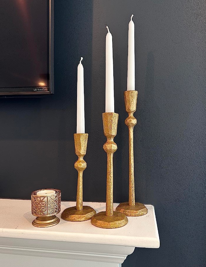 brass candle holders sleek stylish design rough textured taper candle holder