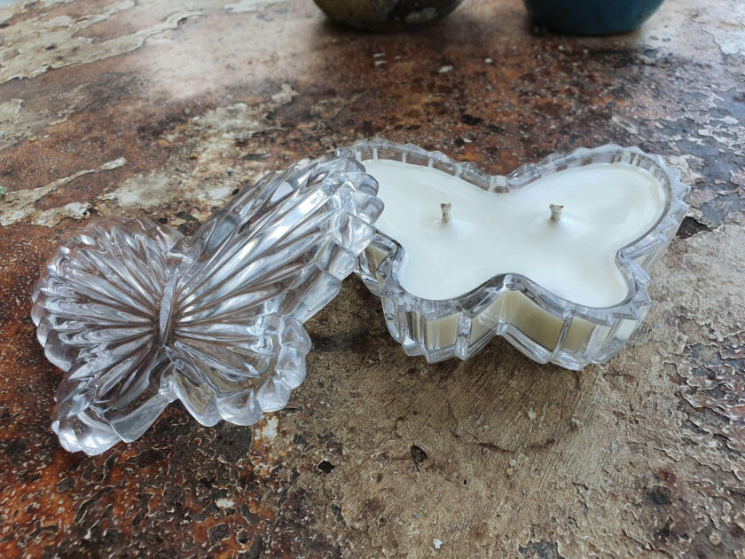 butterfly crystal glass molded candle holder