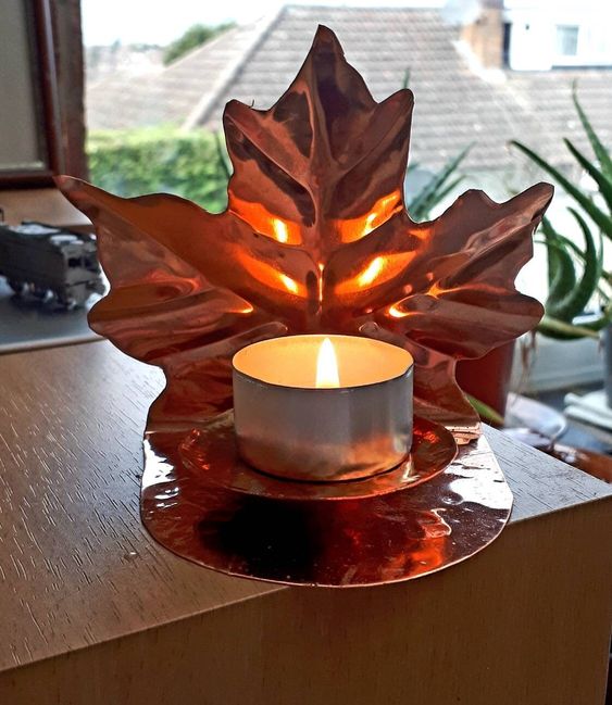 copper candle holders leaf shaped votive candle place holder