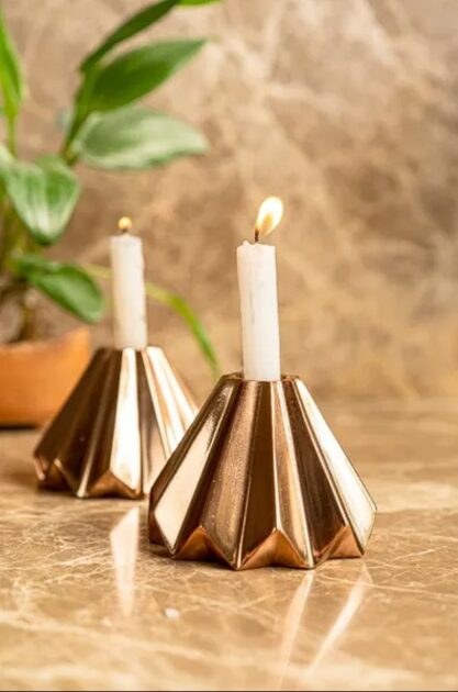 copper geometric star stayle candle holders
