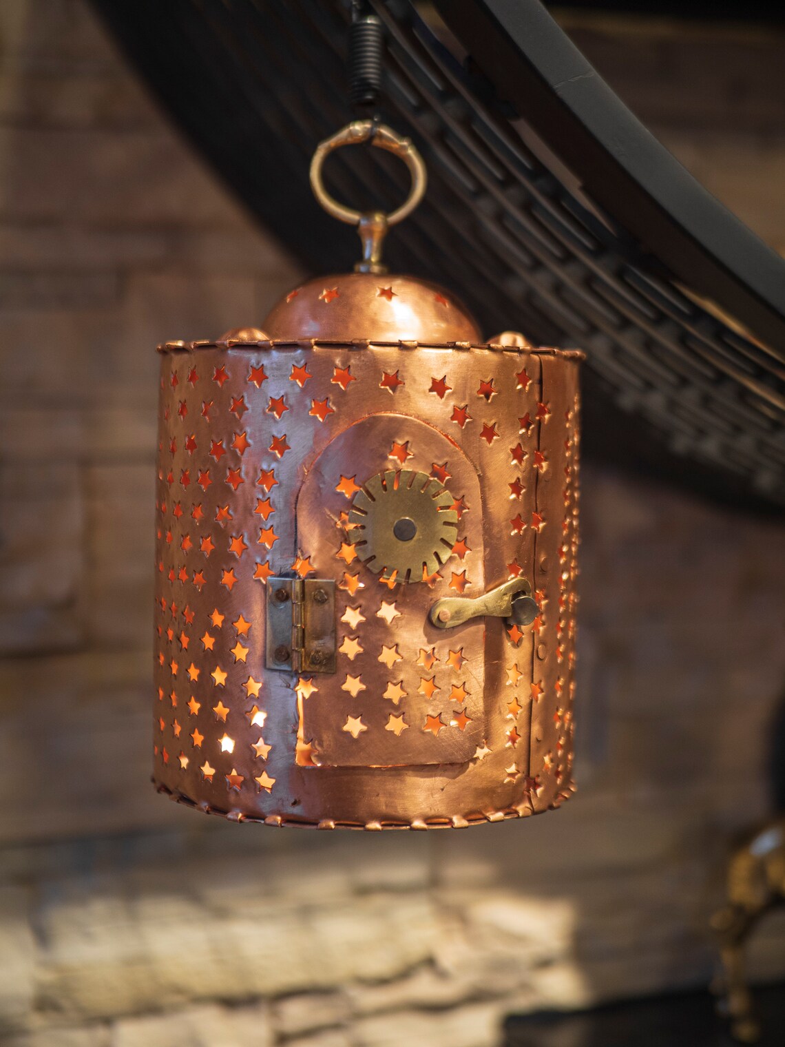 copper oven style mini hanging candle holder