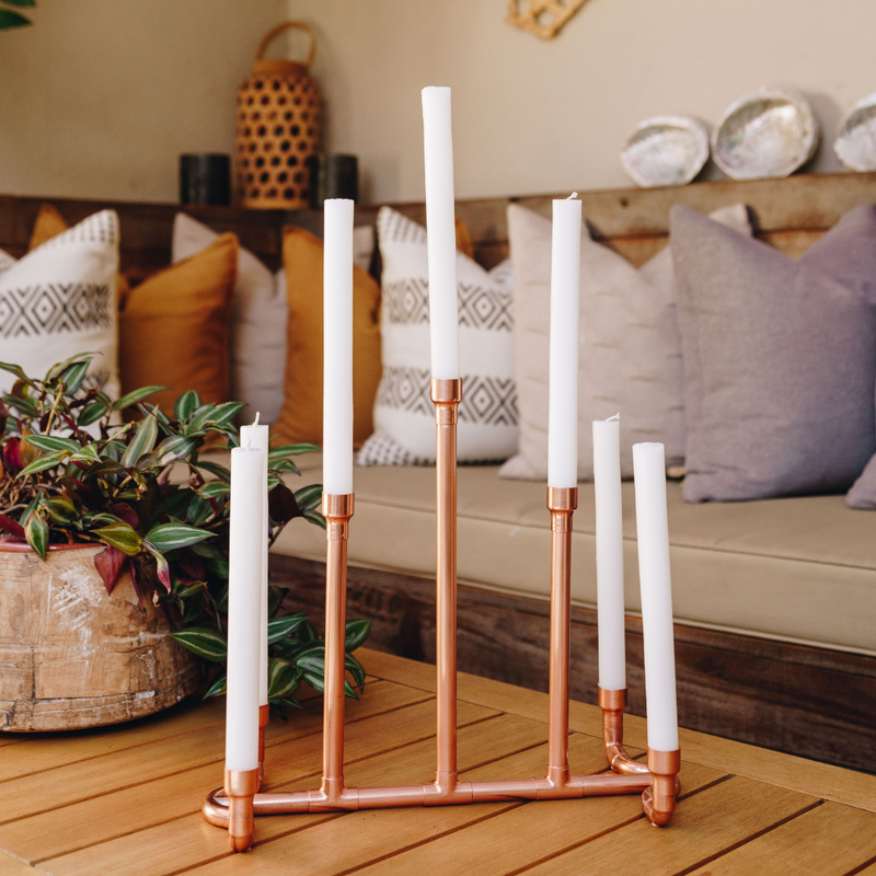 copper pipe style geometric candle stick holders