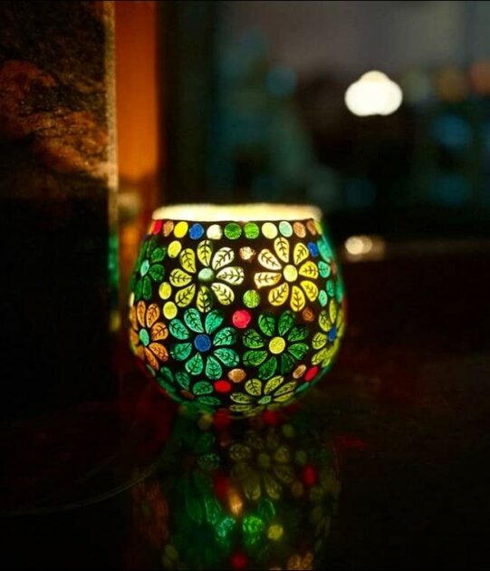 diy mosaic floral design votive candle holder