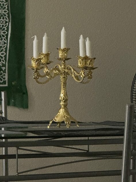 gold candelabra metal candlesticks zoomed white wall victorian gothic candle holder